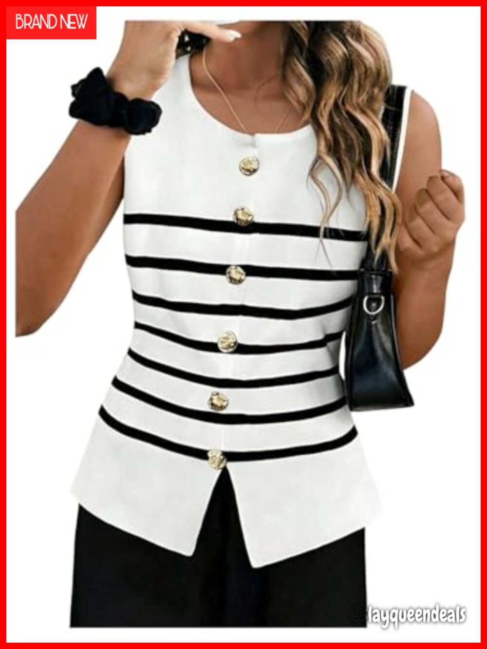 Striped Button Up Knit Sweater Vest Tank Top Sleeveless Crew Neck